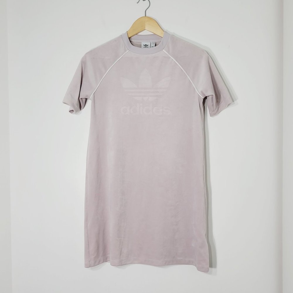 Adidas Athletic Light Pink Velvet Mini Dress Short Sleeve Crew Neckline Size XS